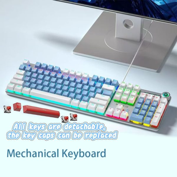 baby blue/There are connecting wires/RGB lighting effect/The buttons are detachable