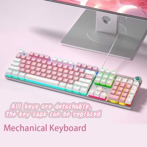 Pink/There are connecting wires/RGB lighting effect/The buttons are detachable